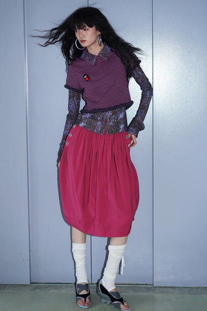 Vintage Striped Rolled Hem Short-Sleeve Top