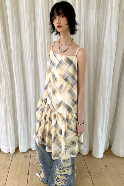 Illusion Plaid Halter Dress