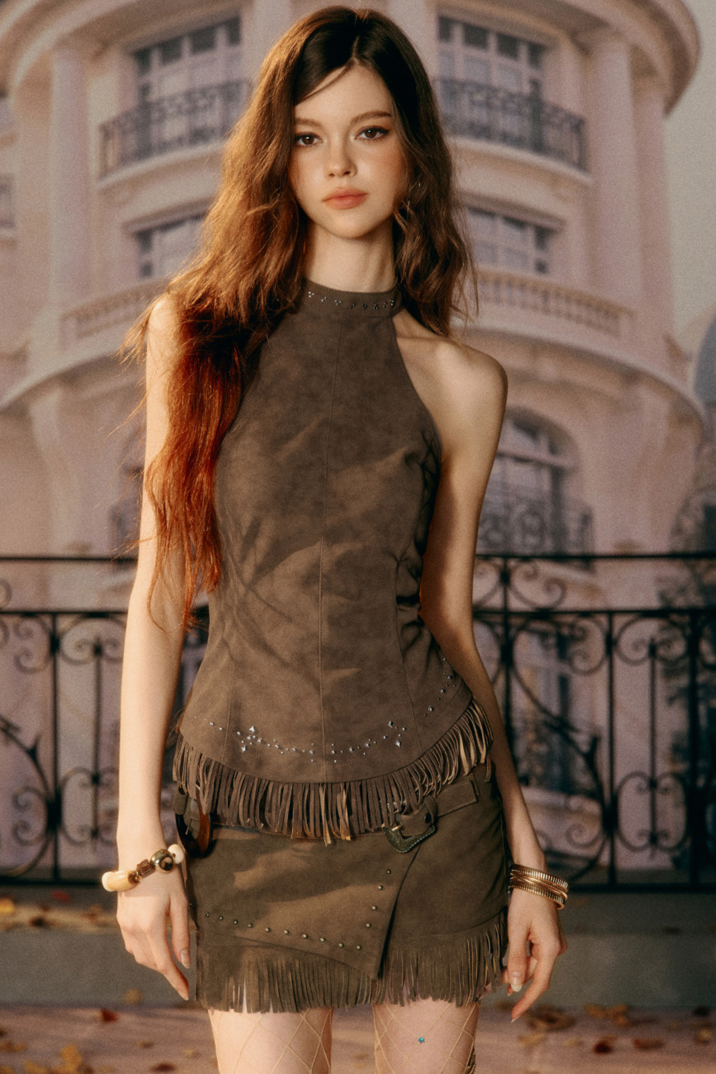 Retro Imitation Suede Tassel Skirt