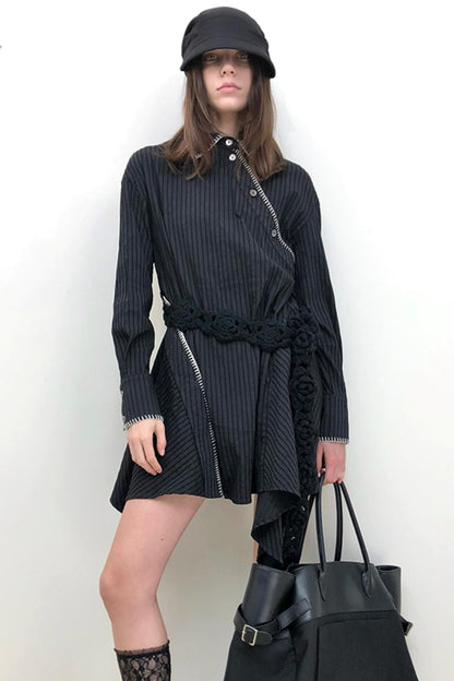 Textured Vintage Contrast Collar Dress