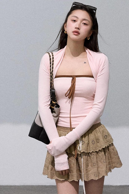 Slim Bandeau Cardigan Two-Piece Set