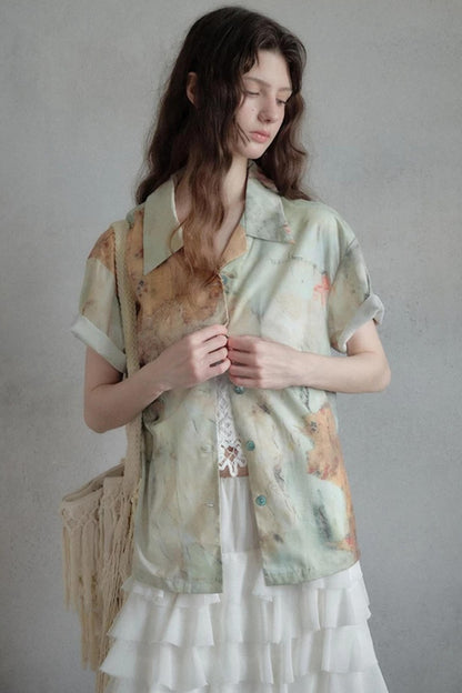 Retro Art Cuban Collar Shirt