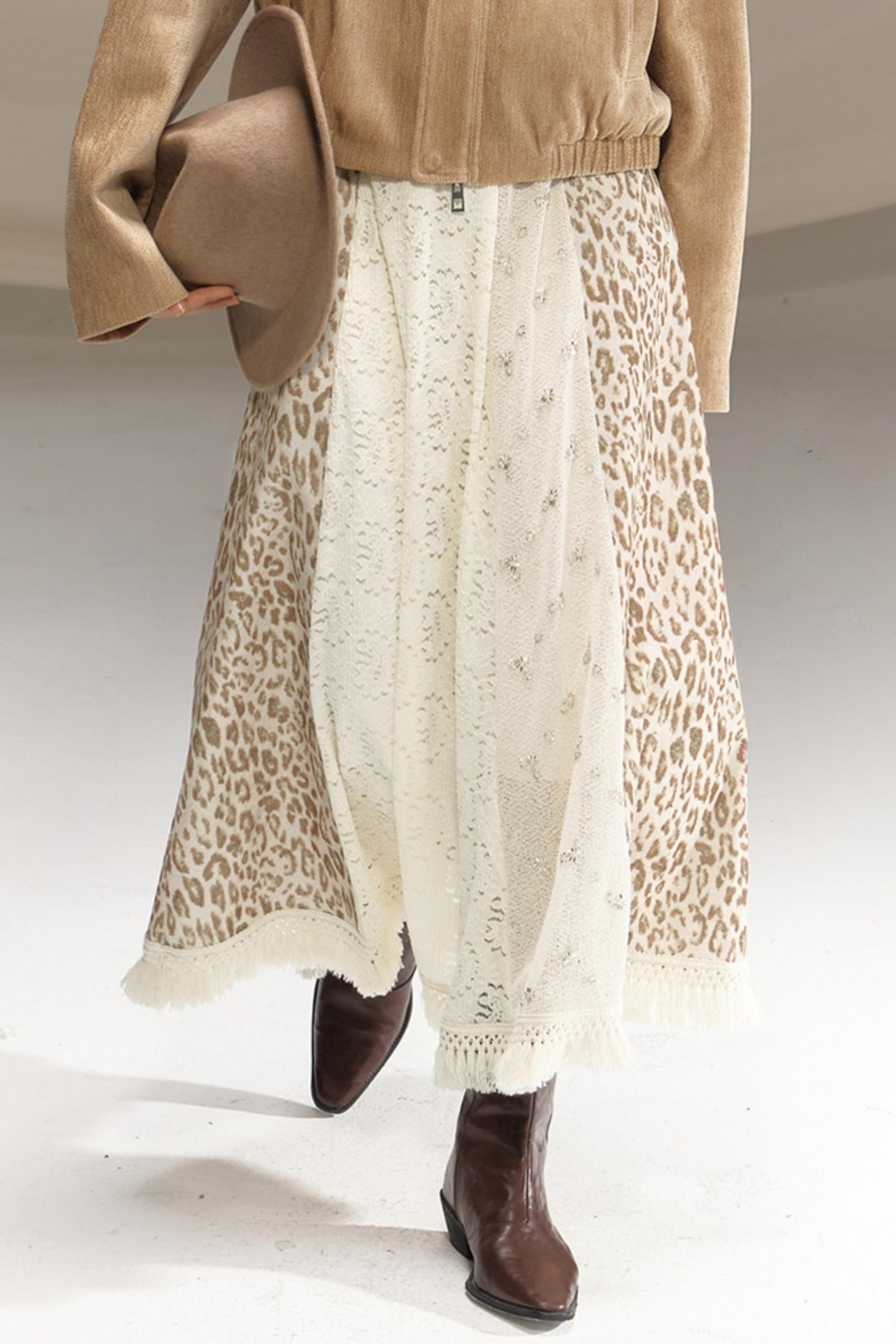 Beaded Silk Leopard Skirt