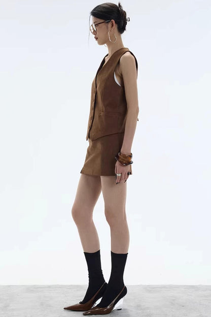 Hazelnut Suede Mini Skirt
