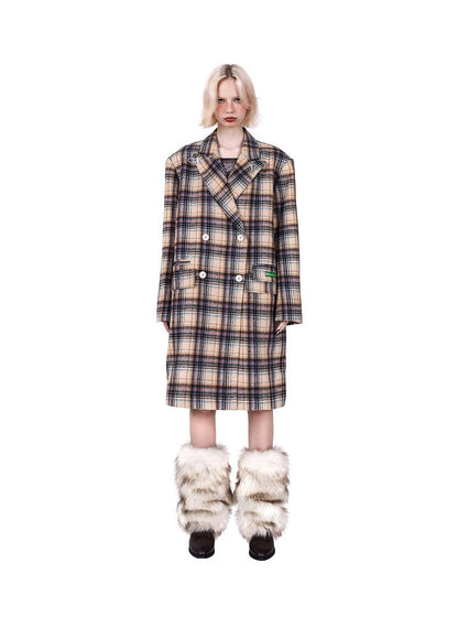 Plaid genderless woolen jacket