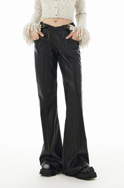 Hem design flared leather pants