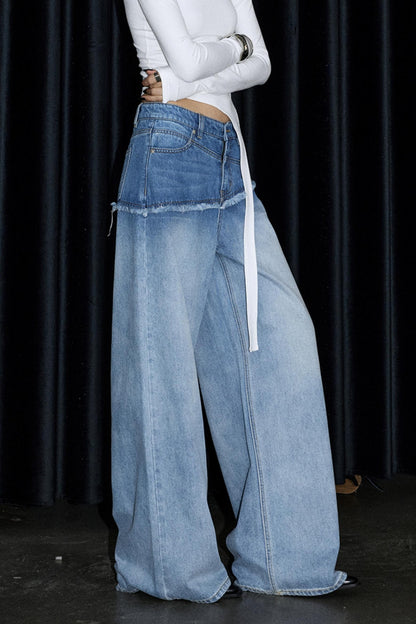 Washed Blue Gradient Wide-Leg Pants