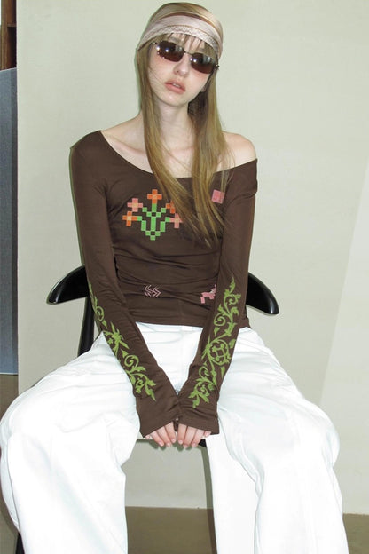 Vintage Printed U-Neck Slim T-Shirt