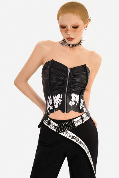 Dark-Punk-Leder-Bustier-Oberteil