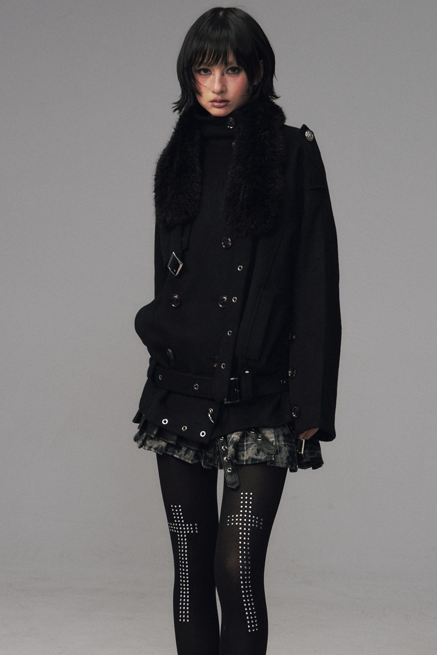 Dark Large Lapel Woolen Jacket