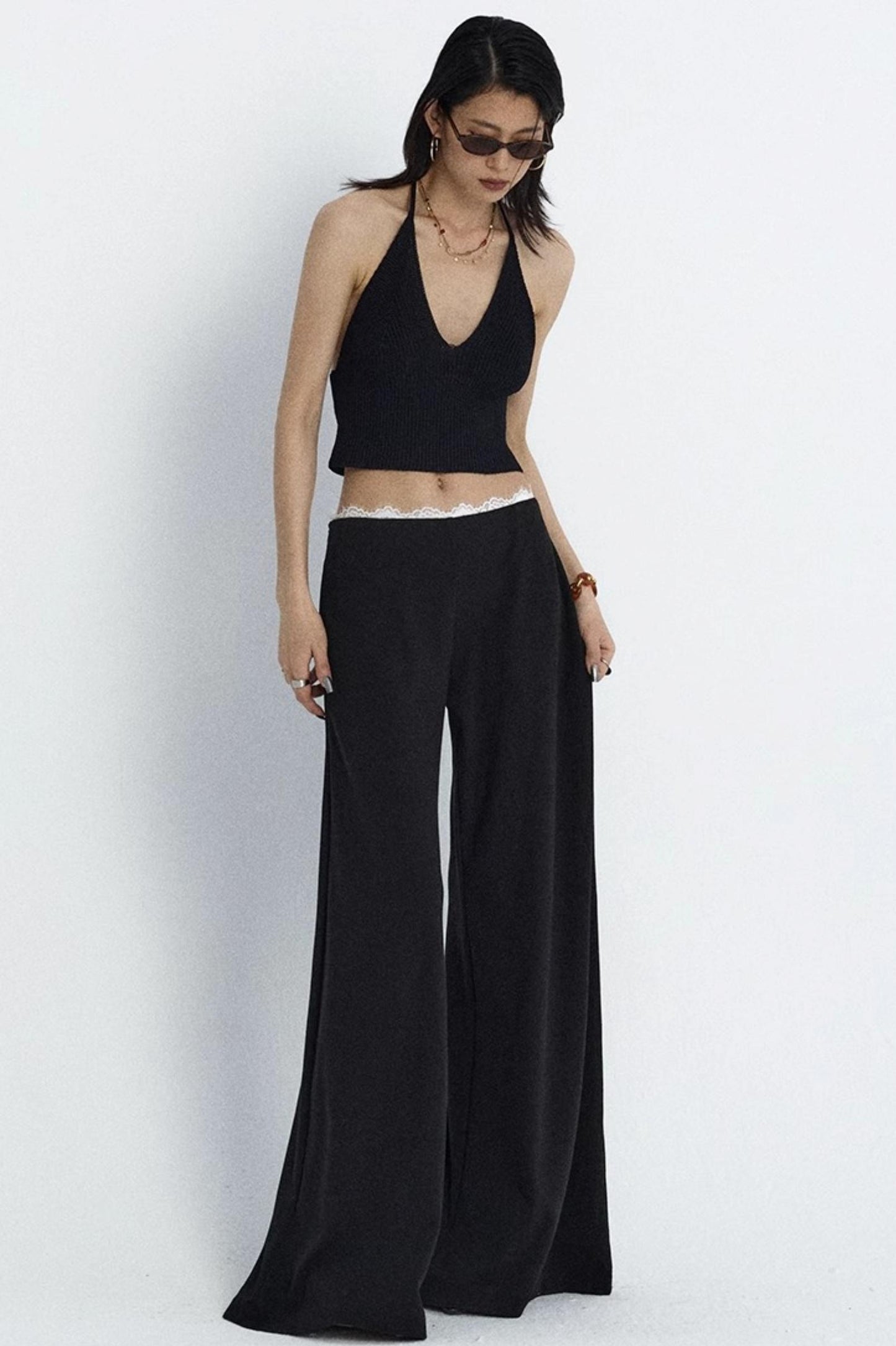 Summer Lace Draped Wide-Leg Pants