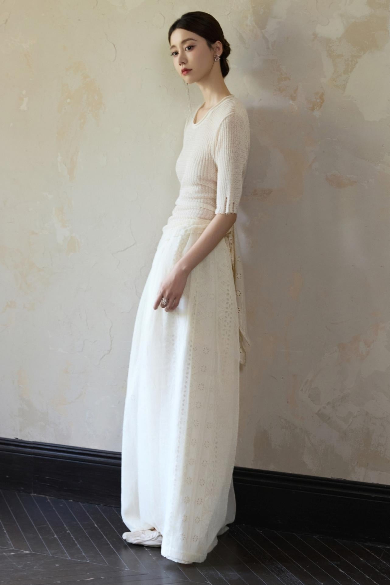 Beige Wide Leg Trousers