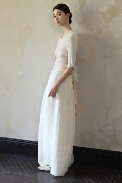 Beige Wide Leg Trousers