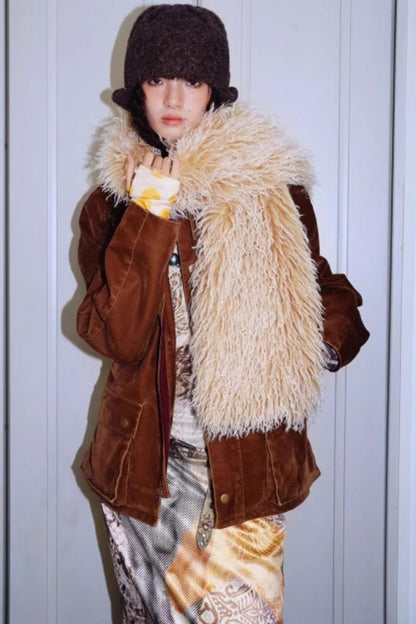 Vintage Lace-up Plush Scarf