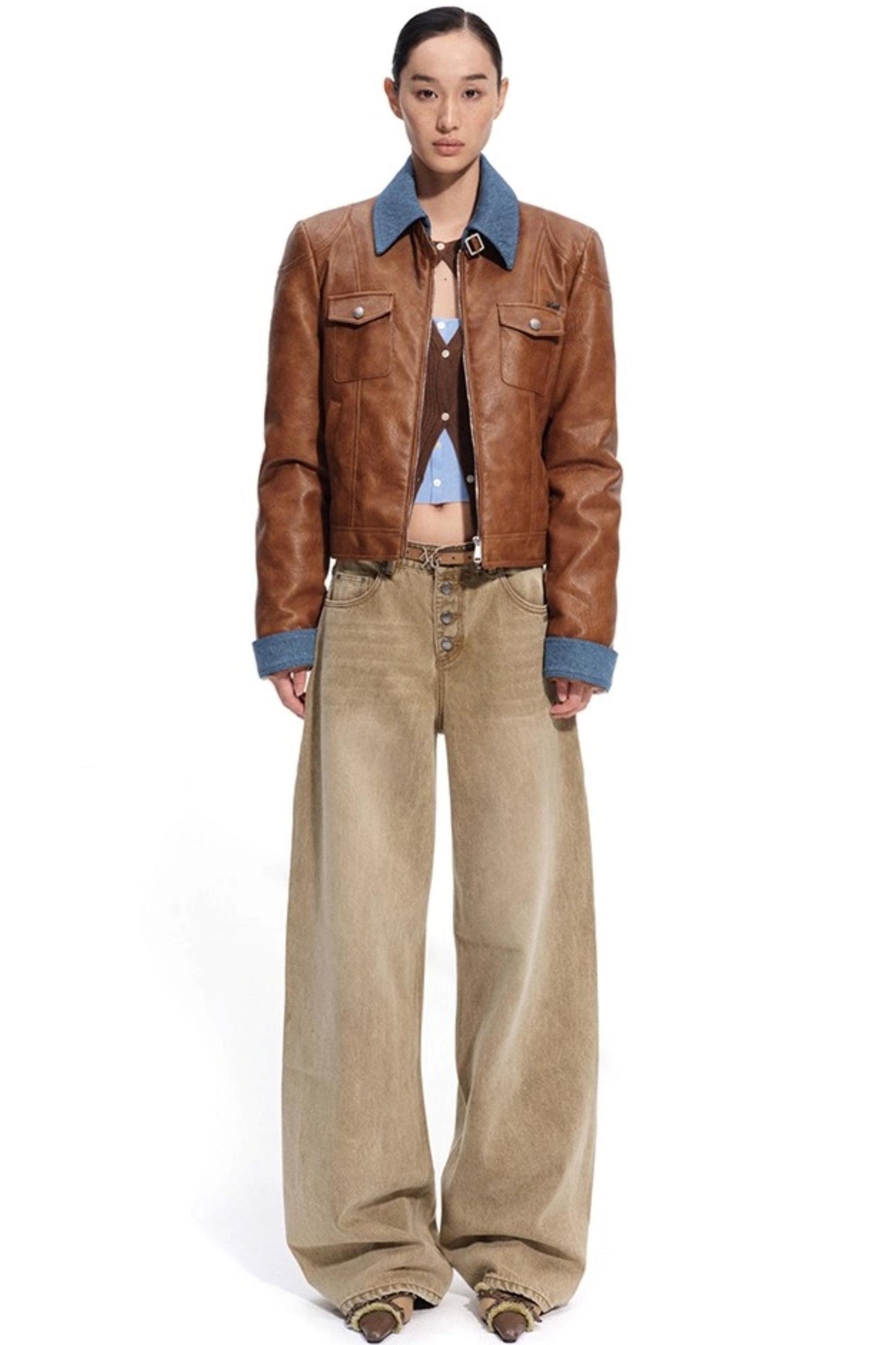 Heavy Washed Twill Denim Loose Jeans