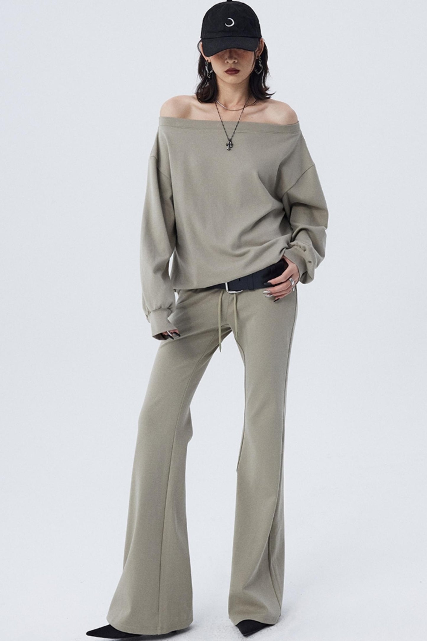 Single-Shoulder Flared Suit Pants Set-Up