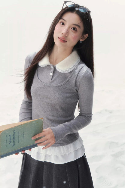 Faux Two-Piece Knitted T-Shirt