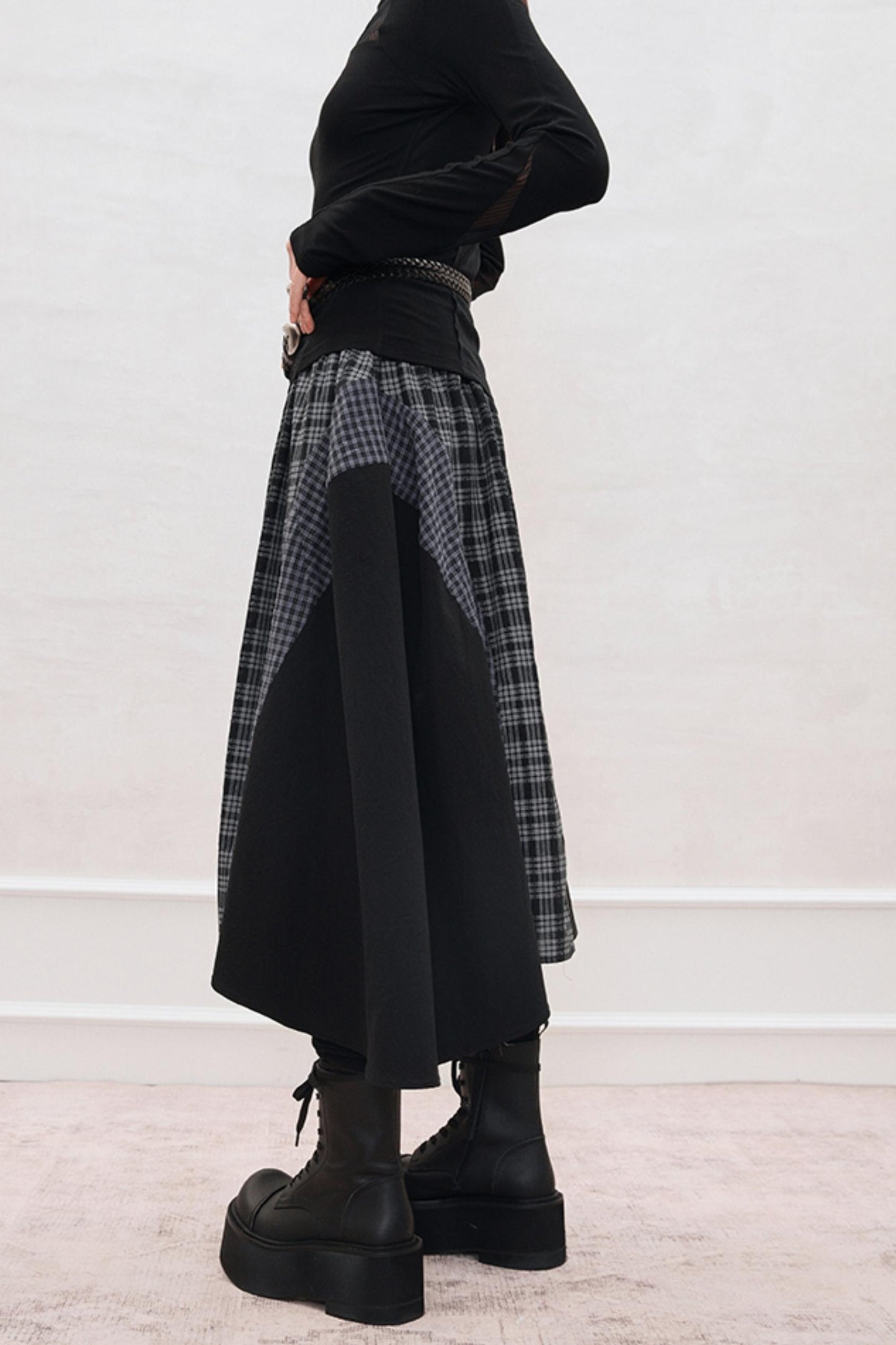 Long Check Panel Skirt