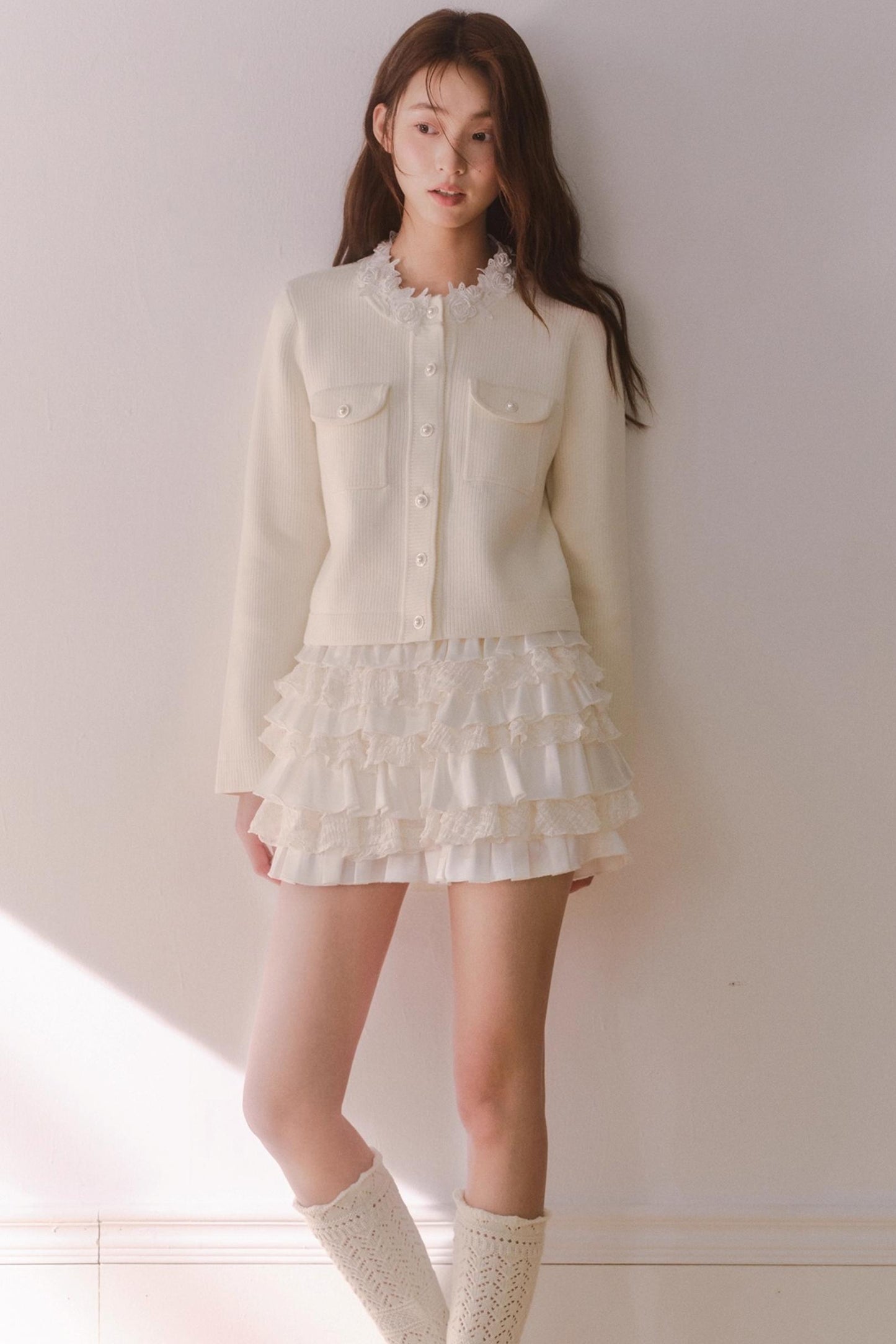 Off-White Satin Lace Skirt