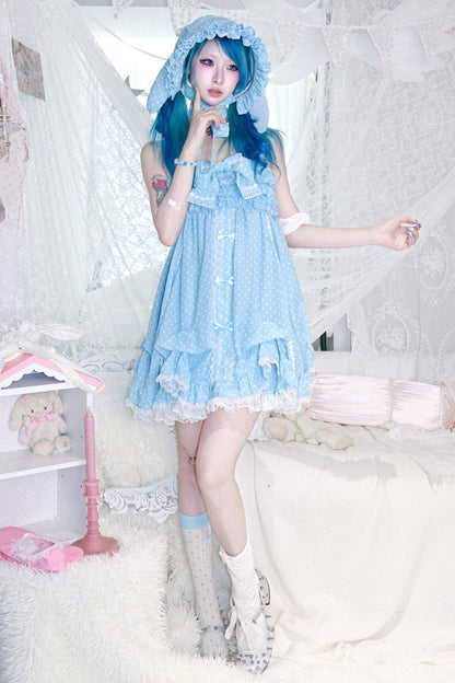 Polka Dot Chiffon Bow Dress Jacket Set-Up