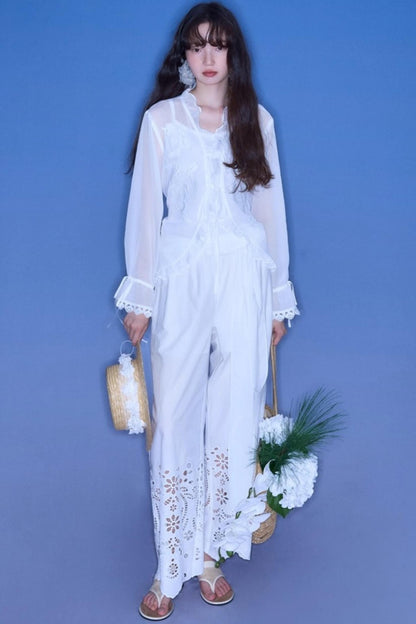 Cotton Cut-out Strappy Straight-leg Trousers