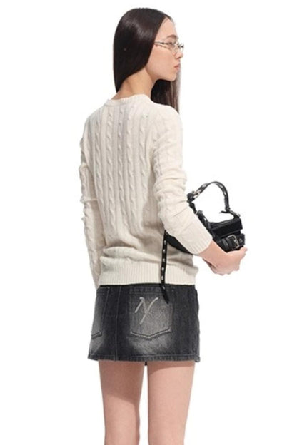 Cashmere Wool Cable Knit Top