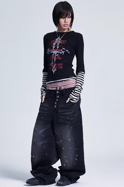 Distressed Ink Wash Baggy Pants