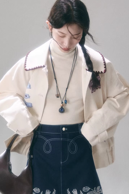 Horse Embroidery Linen Jacket Set