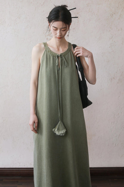 Green Tassel Tank Dress