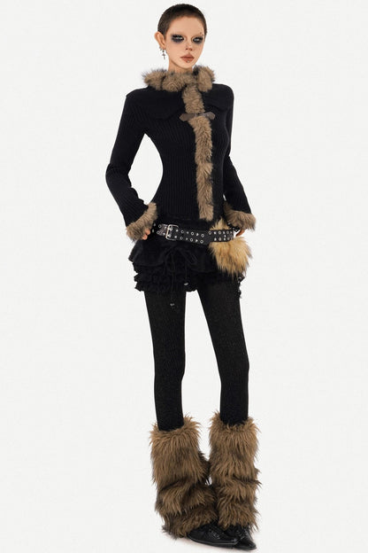 Retro Fur Collar Knit Sweater