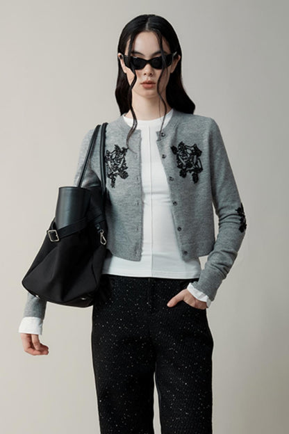 Heavy Beaded Embroidery Knit Cardigan