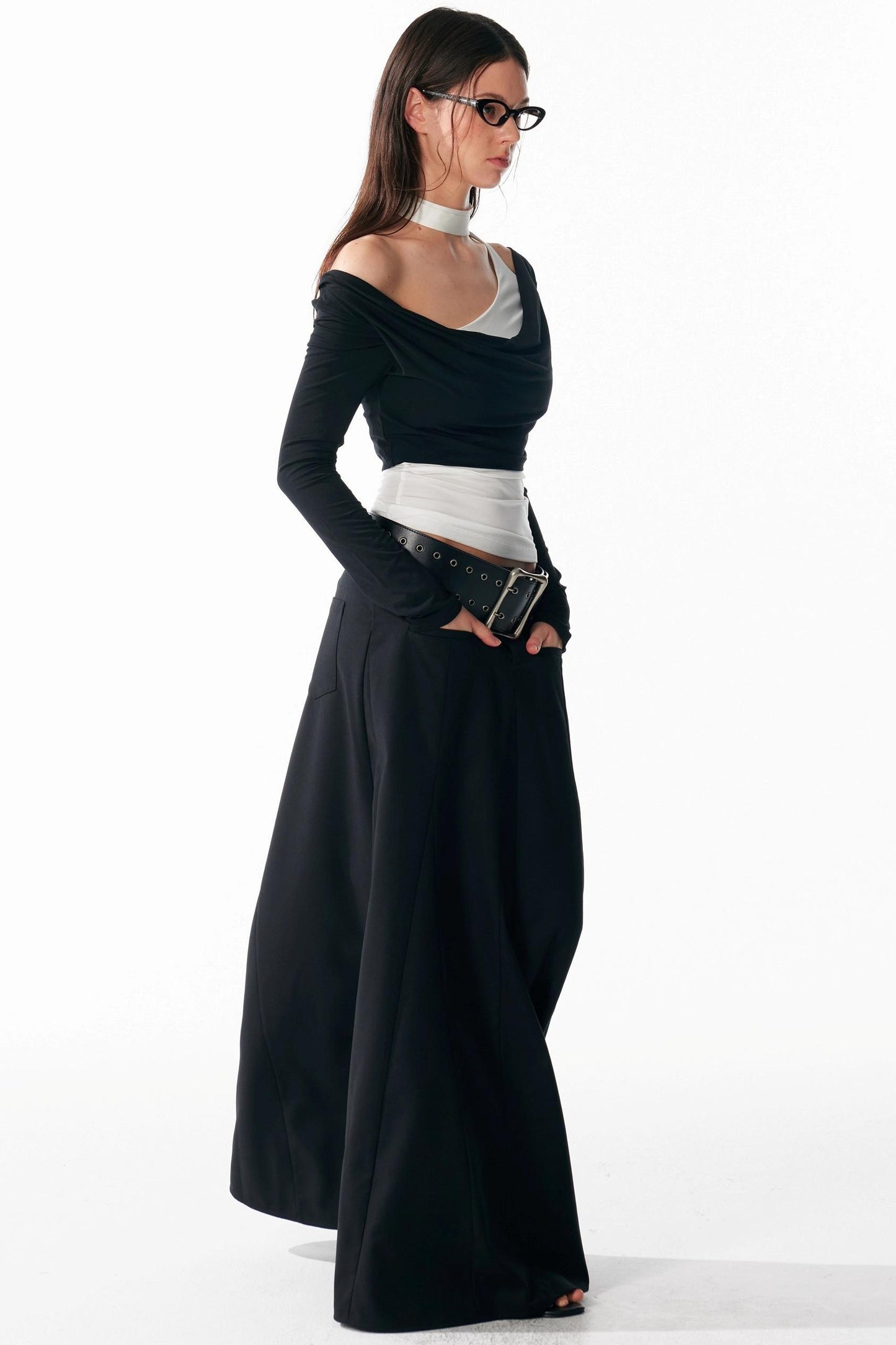Vintage Black Low Waist A-Line Skirt