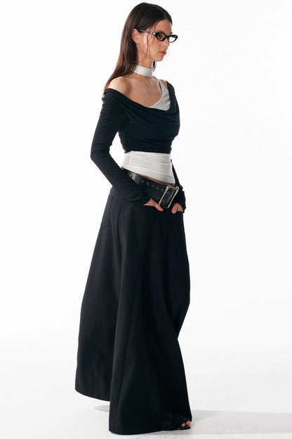 Vintage Black Low Waist A-Line Skirt