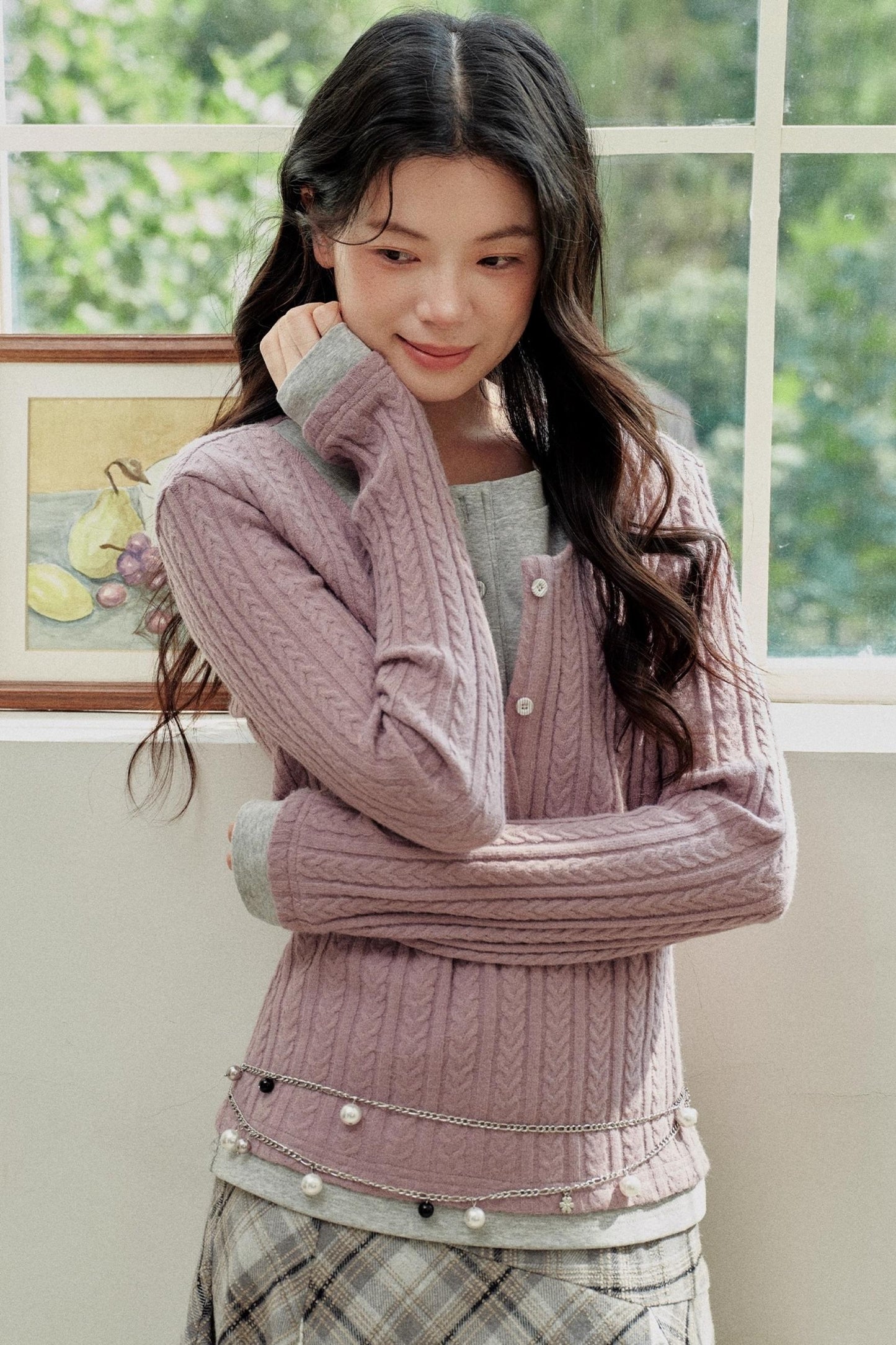 Yellow Purple Knitted Long-Sleeved Tops