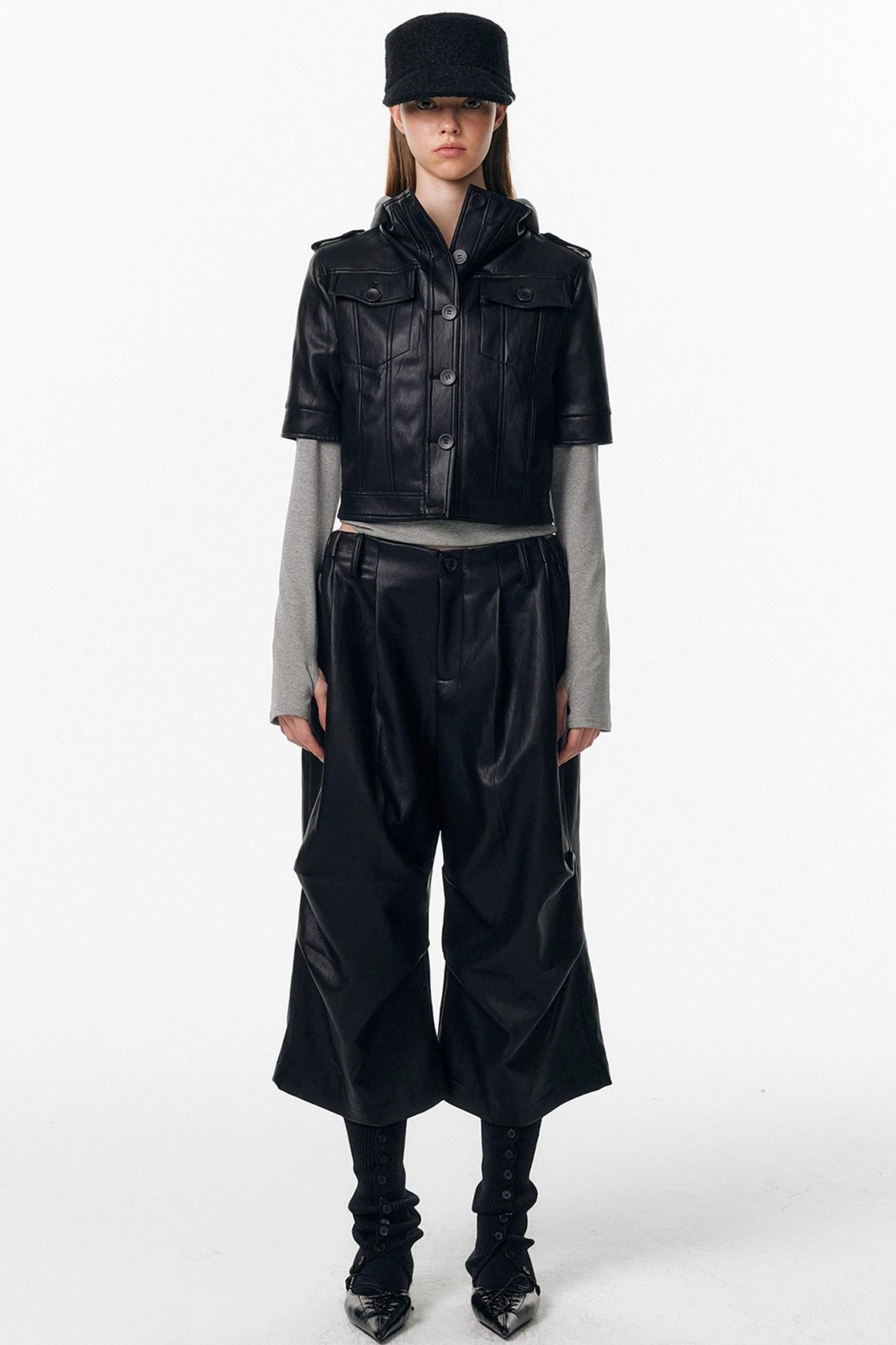 Irregular Pleated Leather Pants