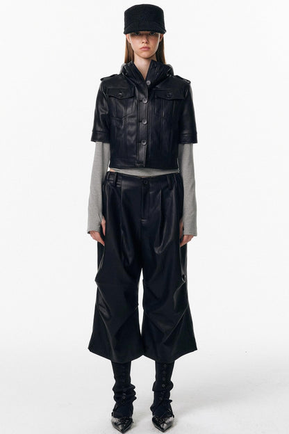 Irregular Pleated Leather Pants