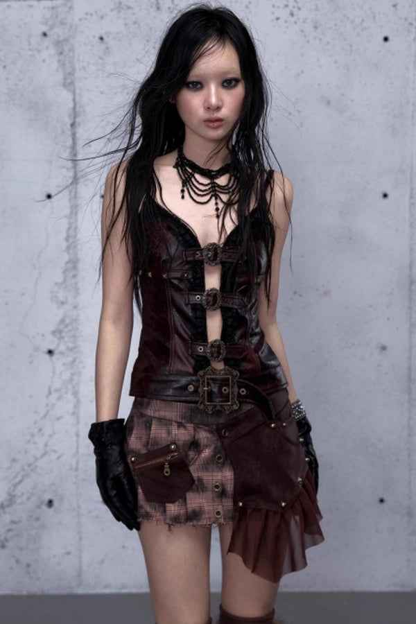 Embroidered Lace Leather Camisole