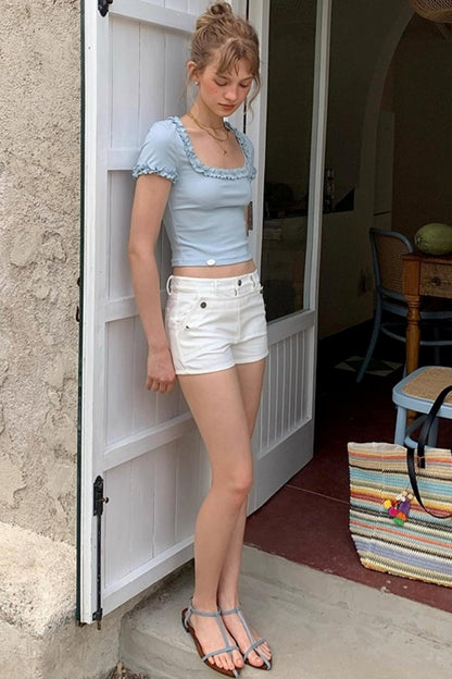 Blue Lace Short Sleeve Top