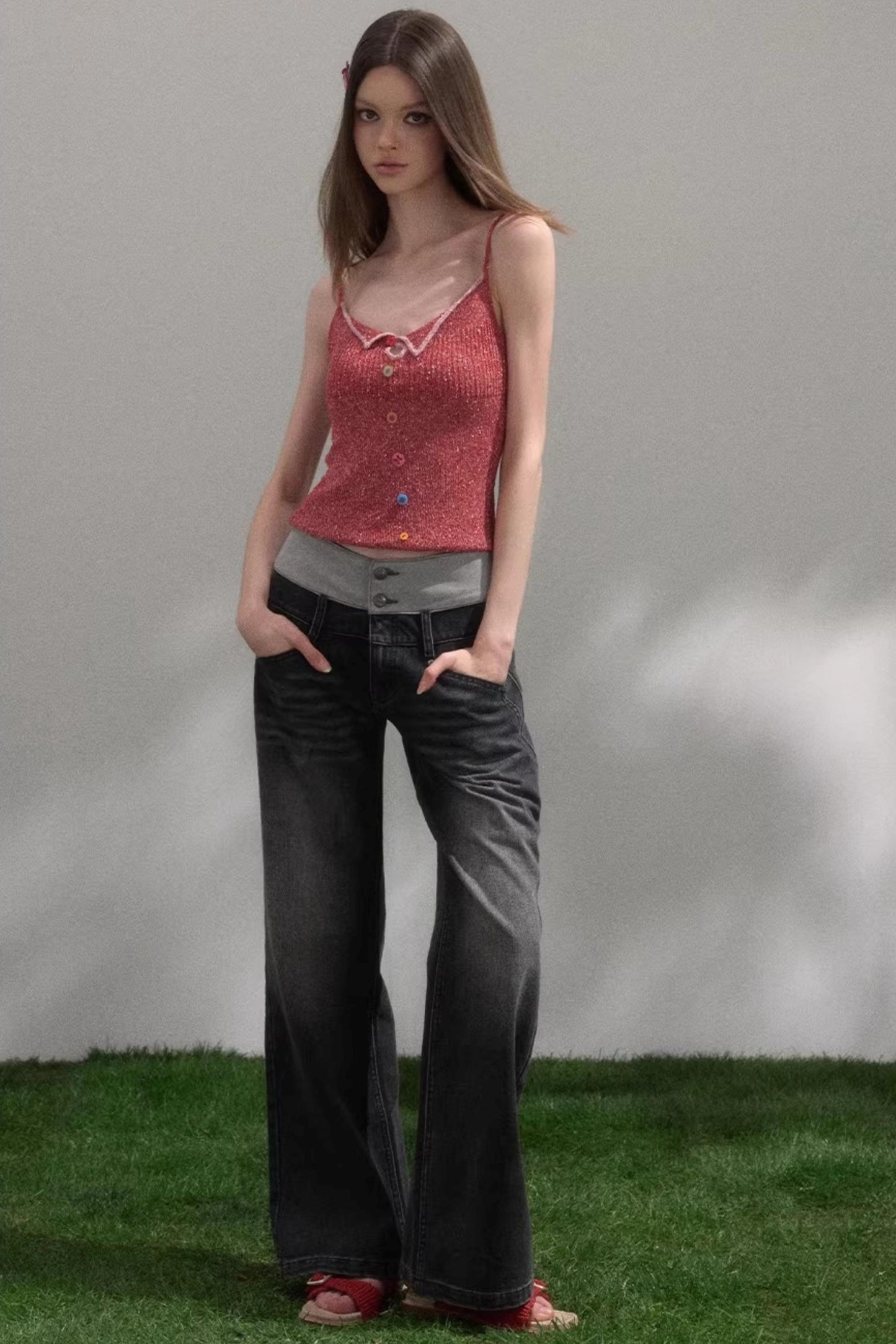 Sweet Pink Wide Waistband Jeans