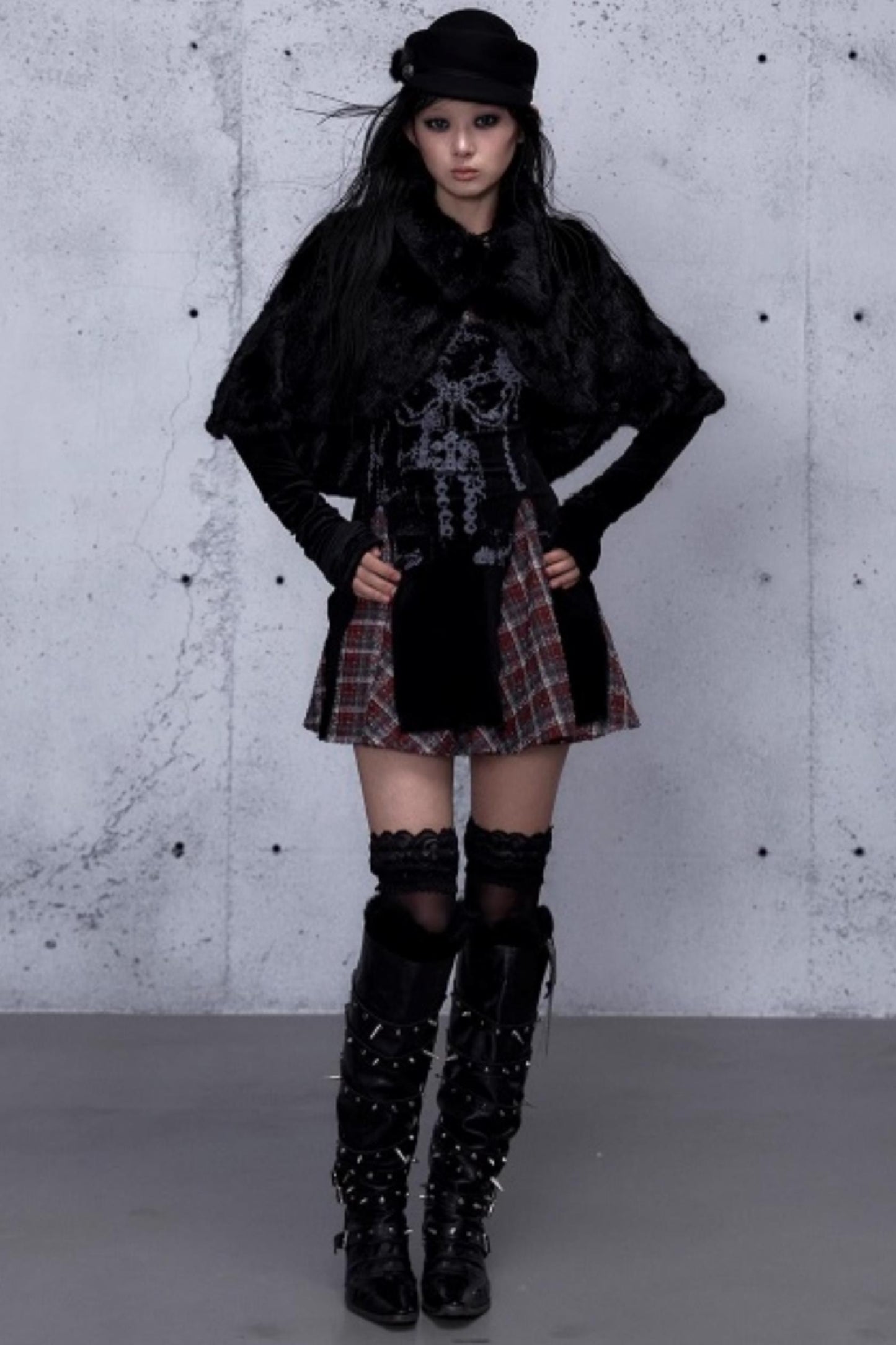 Baroque Velvet Plaid Dress