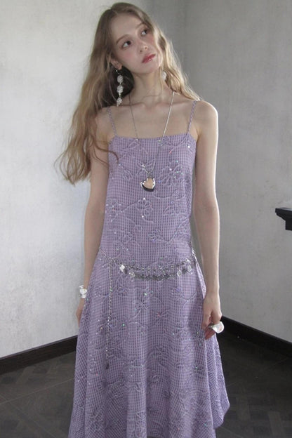Sequin Embroidered Plaid Dress
