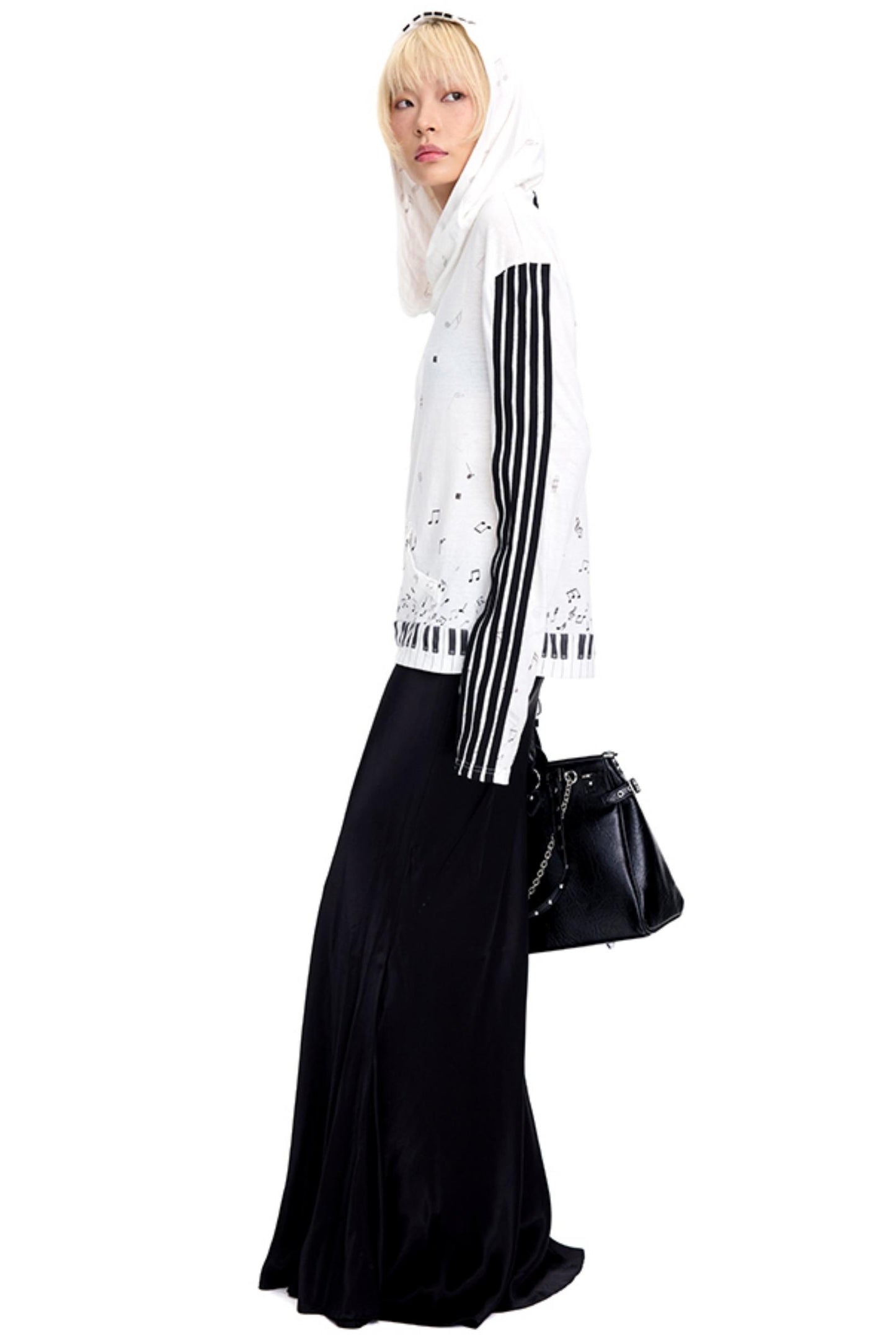 Piano Note Print Long-Sleeved Top