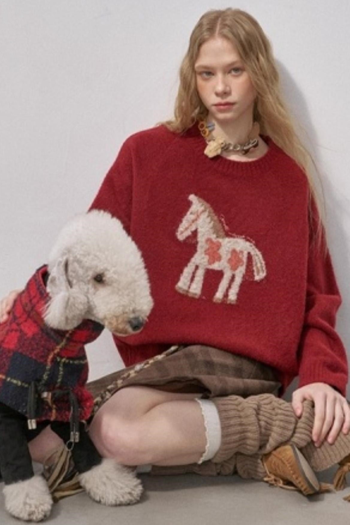 Floral Pony Festive Sweater