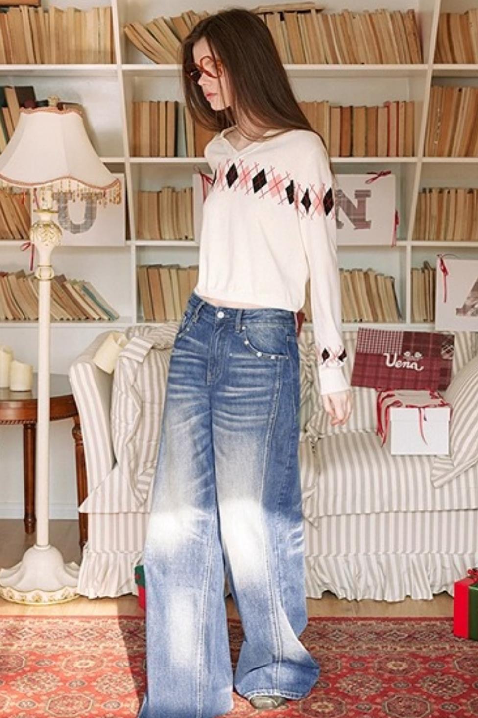 Blue Distressed Denim Pants