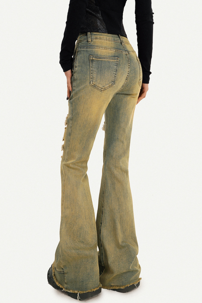 Retro Ripped Flared Jeans