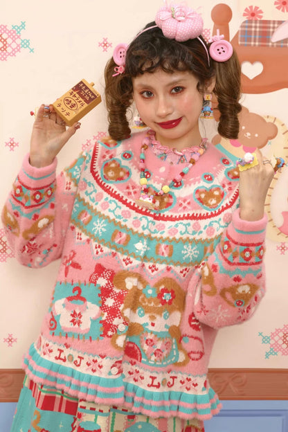 Fair Isle Mink Knit Cardigan