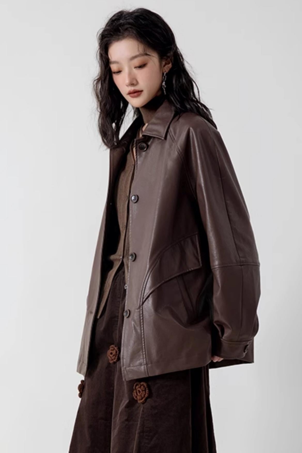 Retro Coffee Brown Leather Jacket