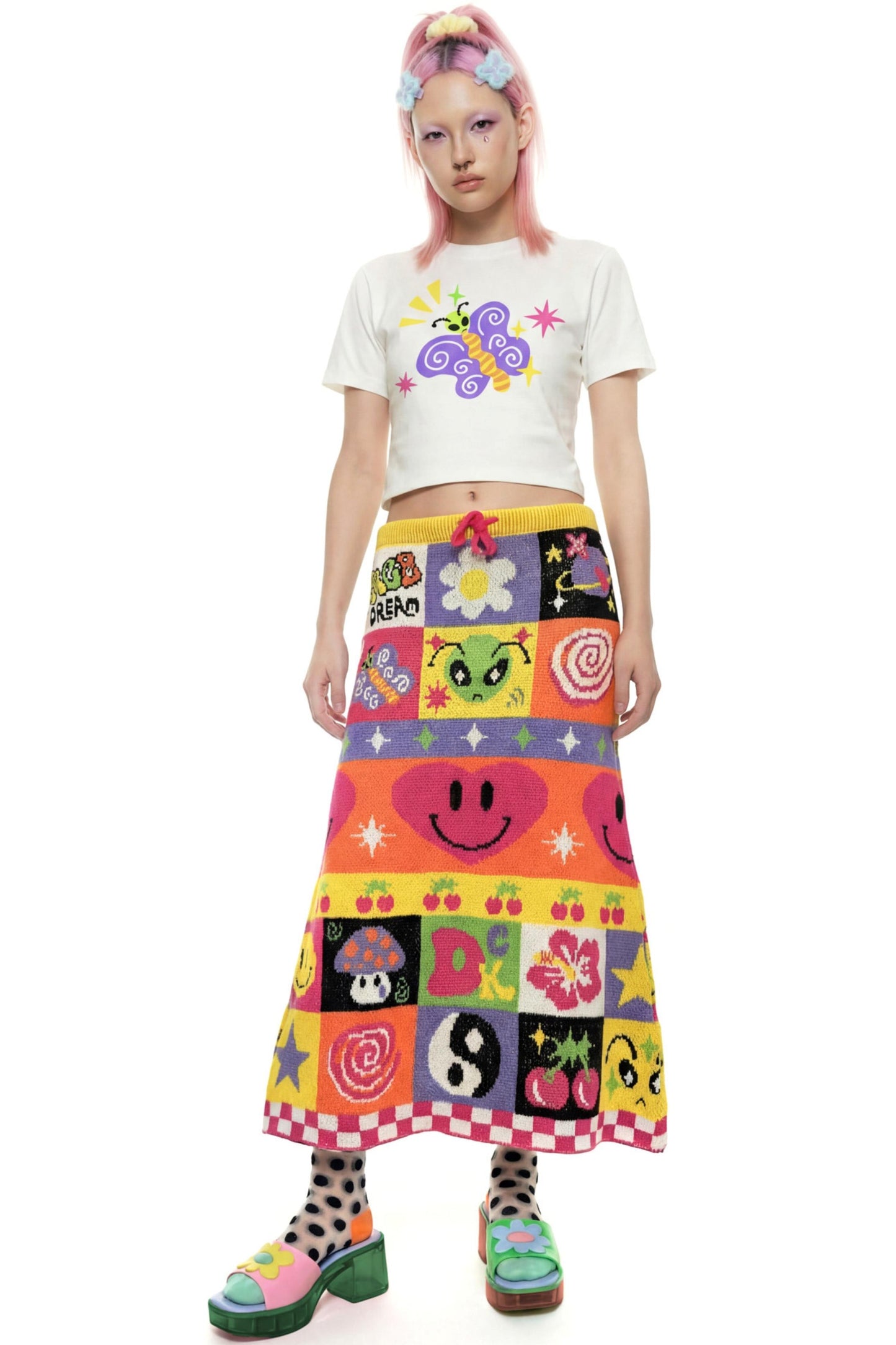 Retro Rainbow Knit Skirt