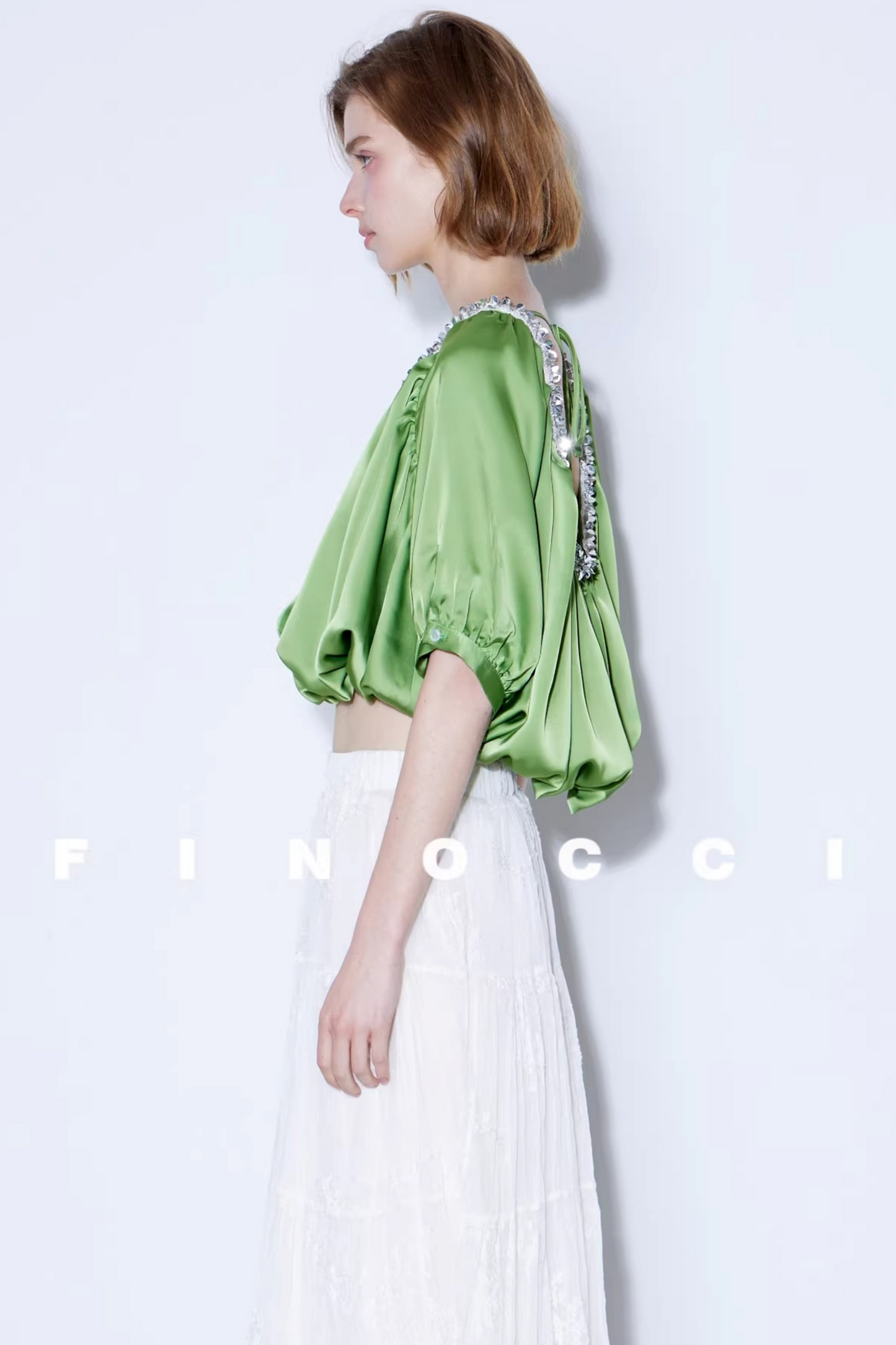 Diamond-Embellished Silk Satin Top