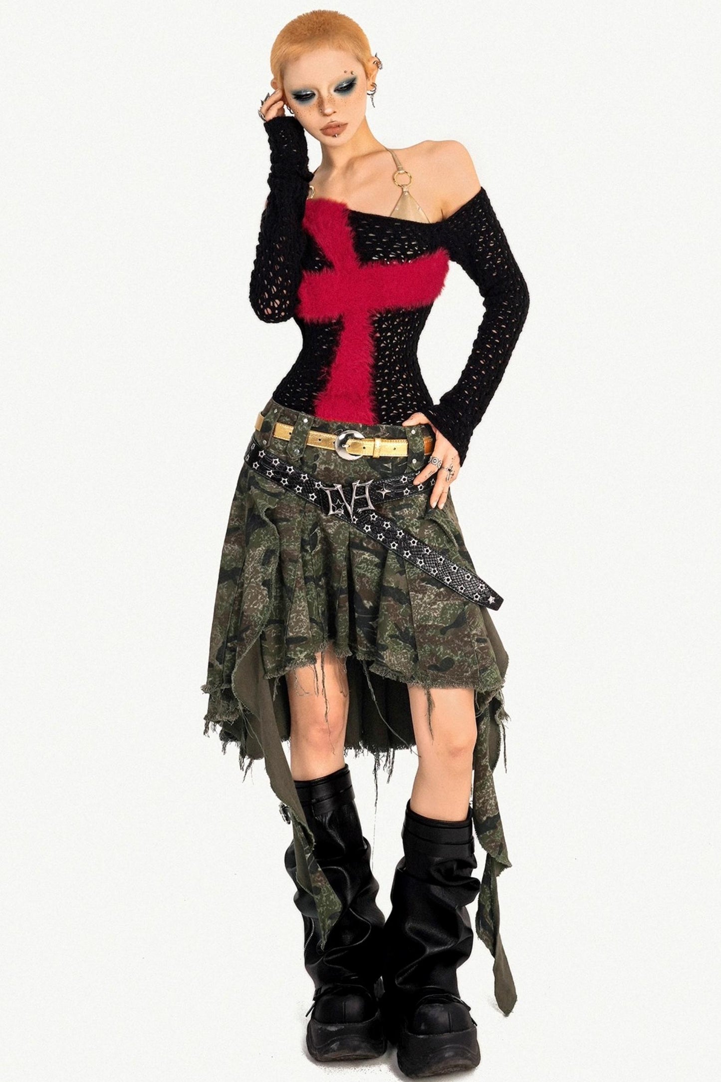 Milky Red Punk Knitted Sweater Top